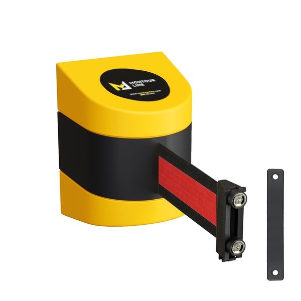 Montour Line Retractable Belt Barrier YW Magnetic Wall Mount 20' Bk/R H Belt (M) WMX160-YW-BRH-M-M-200